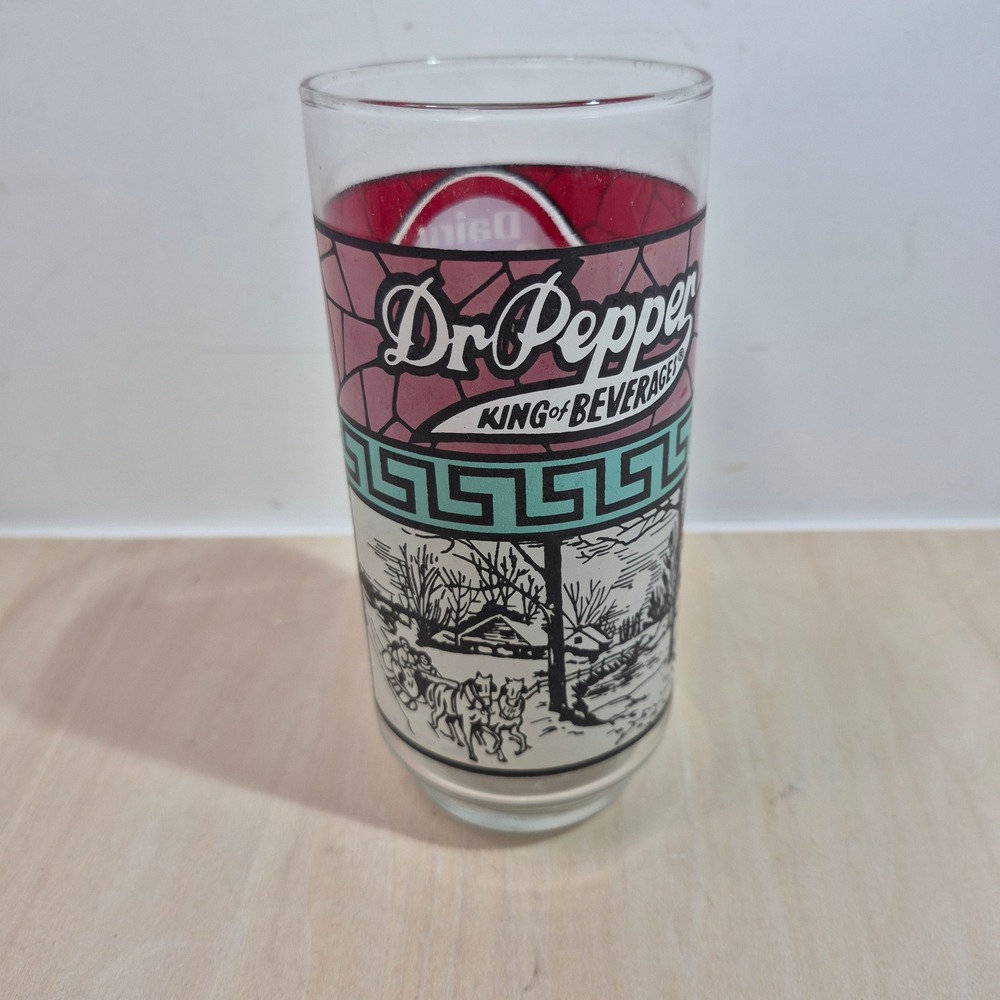 Vintage Dr Pepper Dairy Queen Glass King of Beverages Stained Glass Winter Scene
